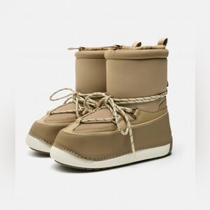Zara New WATER RESISTANT WATER REPELLENT ANKLE BOOTS SKI light beige 6.5 37